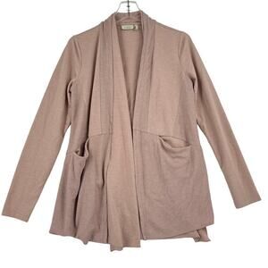 LOGO Lounge Lori Goldstein French Terry Open Cardigan Waffle Panels Beige XS